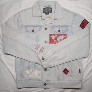 Brooklyn Clothing Men's Medium Light Blue Denim Jacket with Red Accents